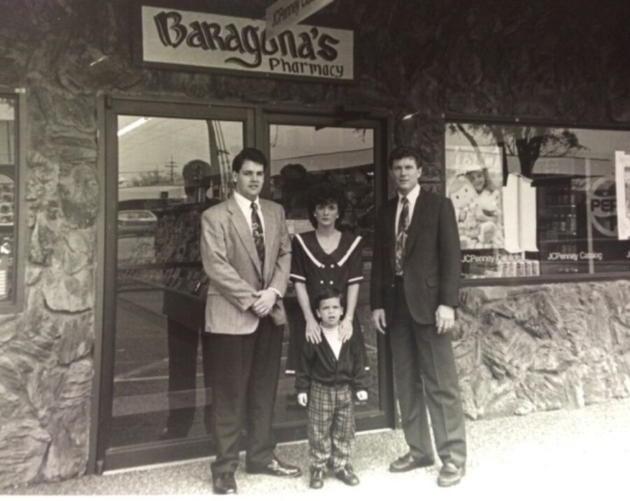 The Mitchell family in front of the original storefront in downtown Jonesboro in 1993