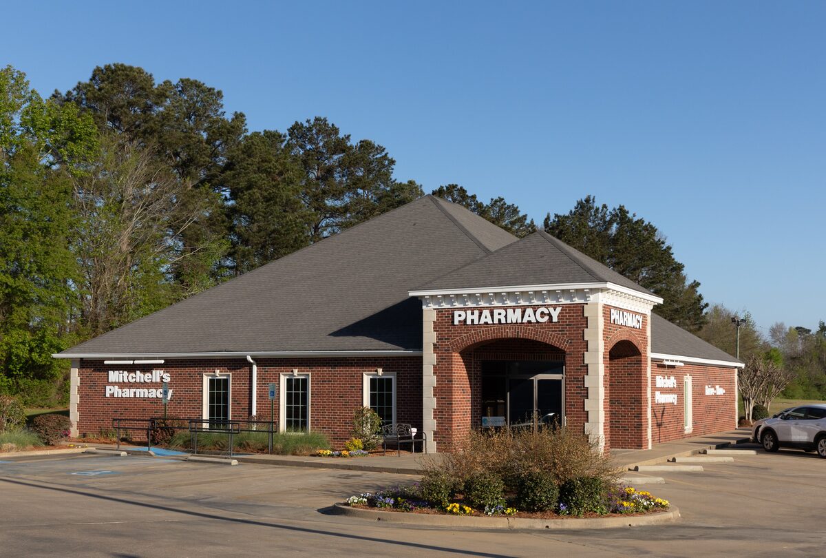 Exterior of Mitchell's Pharmacy in Jonesboro, Louisiana
